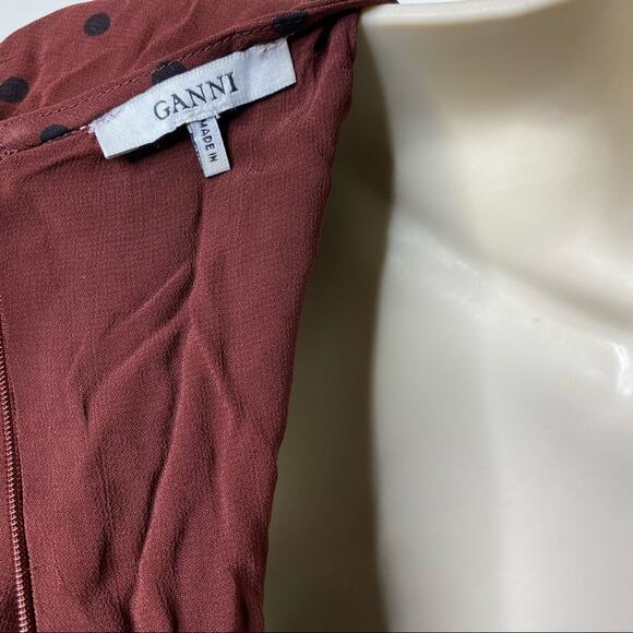 Ganni chocolate brown long sleeve mini Polka Dot Dress sz 38 US 6 - Picture 14 of 15